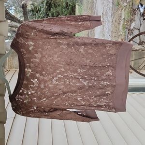 Lauren Conrad Lace Top Brown Fall XS Sweatshirt Layer